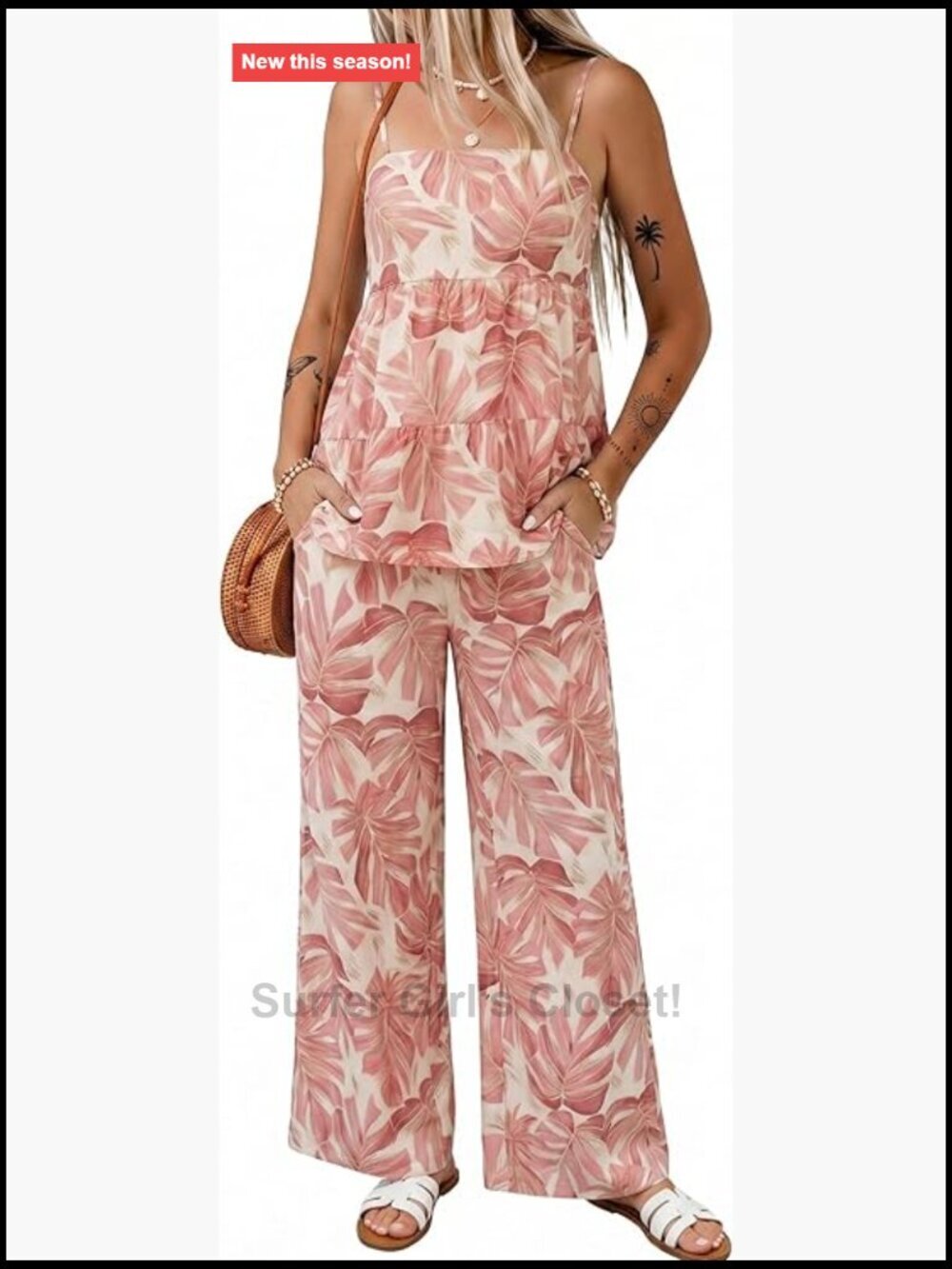 Summer 2 Piece Sets Floral Tank Top Wide Leg Pants Outfits Travel Beach Vacation
